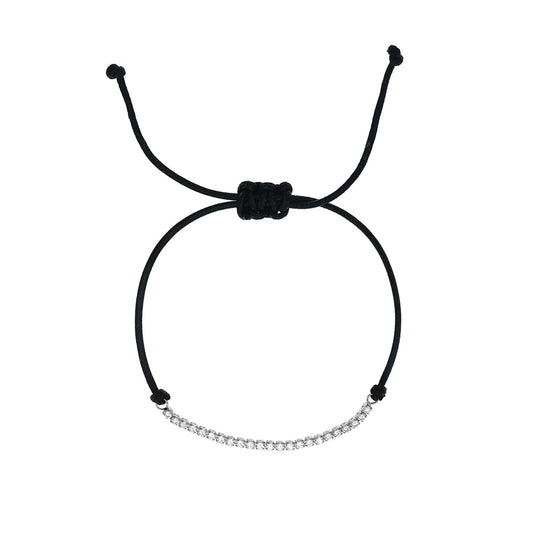 Thin Tennis Chain Braided Cord Bracelet Silver Plated