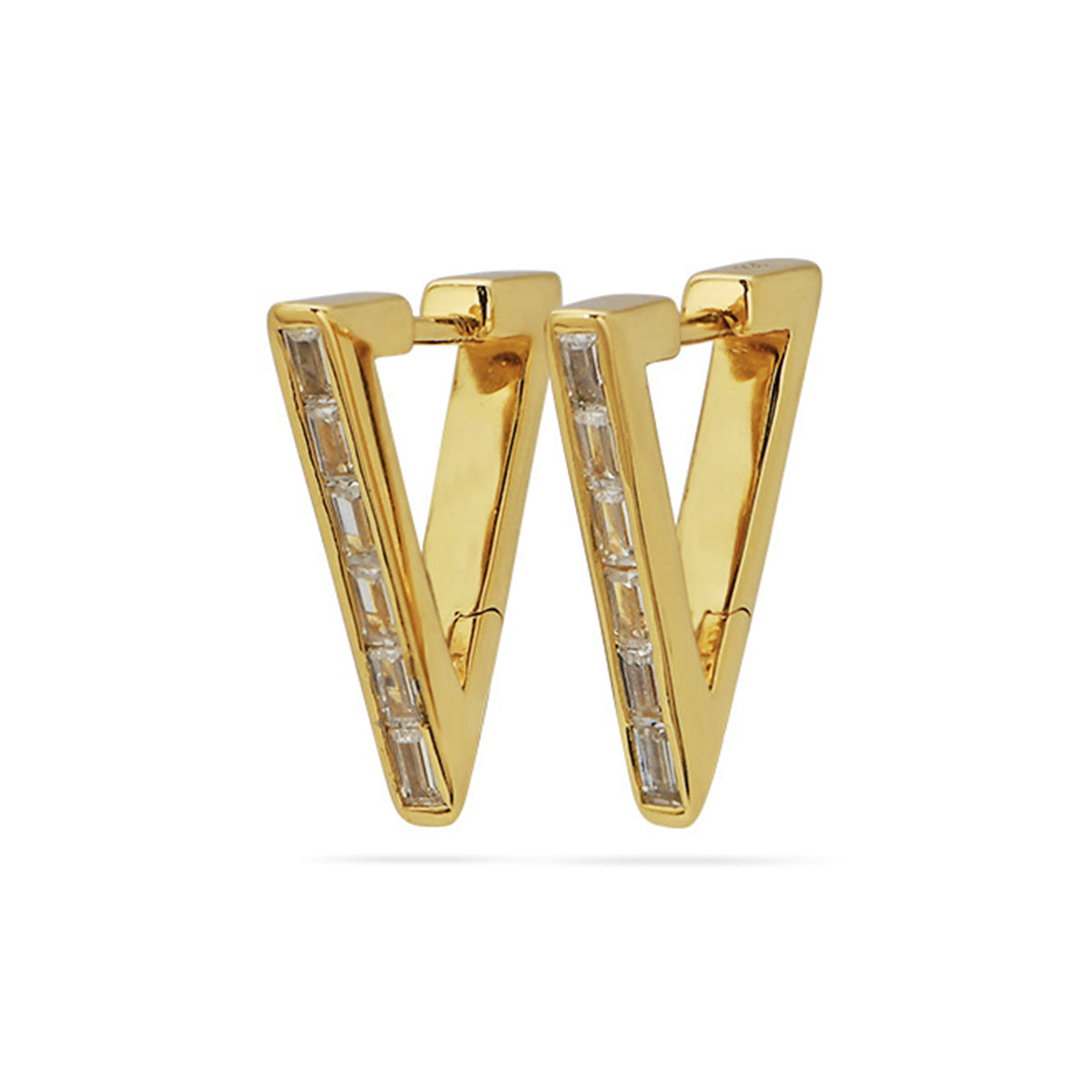 Baguette Triangle Huggie Hoop Earrings 18ct Gold Plated