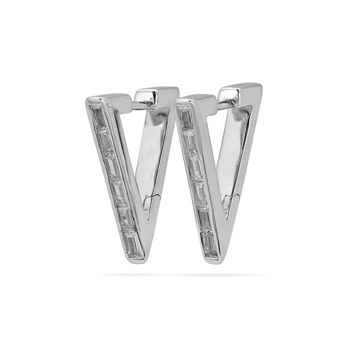 Baguette Triangle Huggie Hoop Earrings Silver Plated