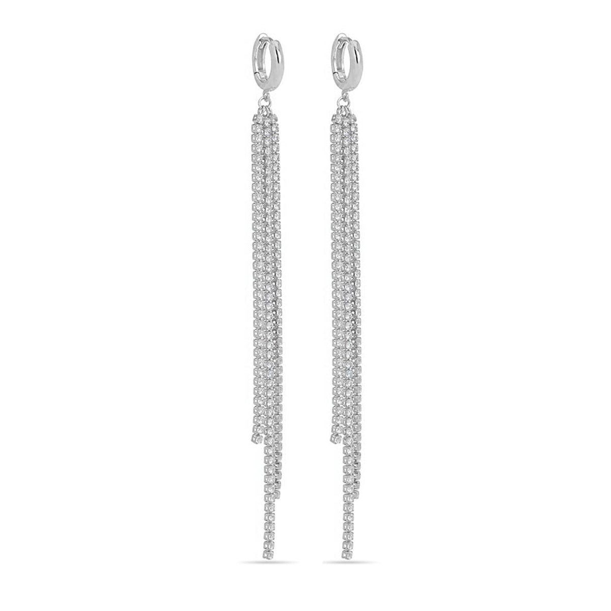 Tennis Chains Huggie Hoop Earrings Silver Plated