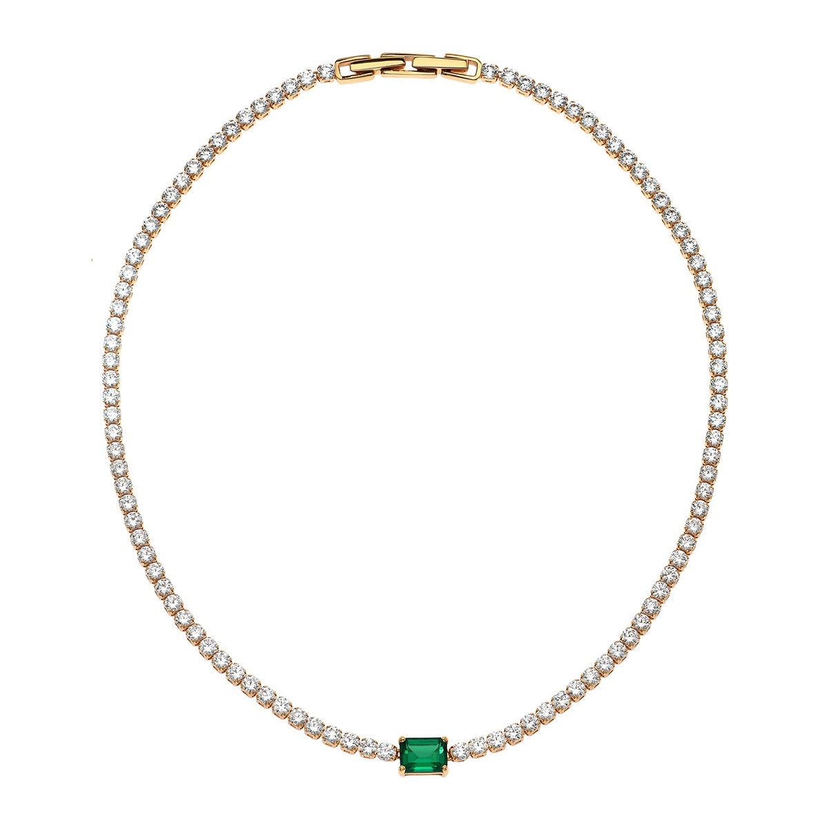 Tennis Necklace With Nano Emerald 18ct Gold Plated