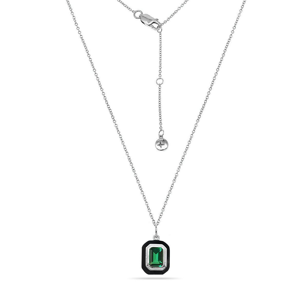 Nano Emerald Enamel Charm Necklace Silver Plated