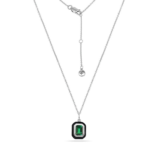 Nano Emerald Enamel Charm Necklace Silver Plated