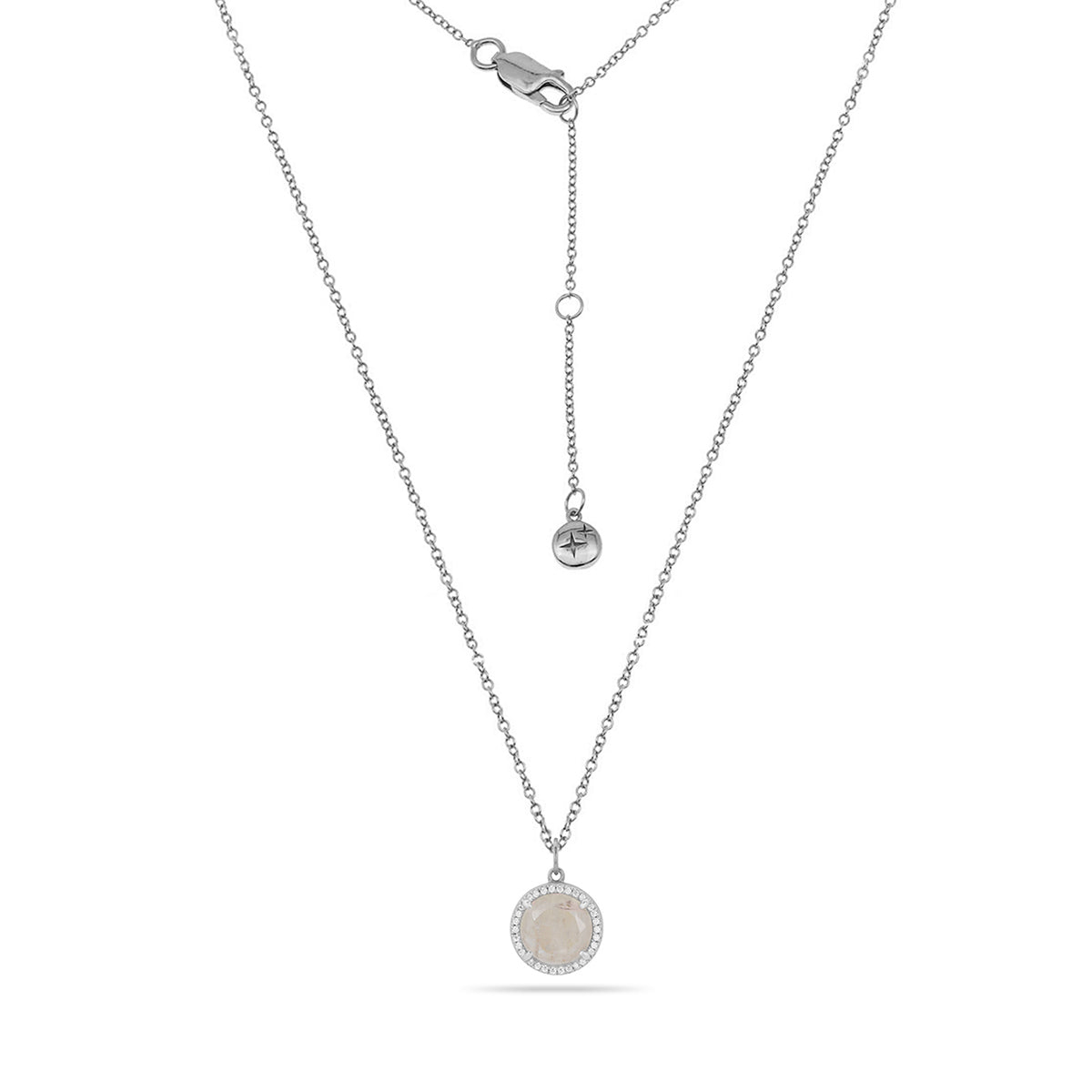 Rainbow Moonstone Charm Bobble Necklace Silver Plated