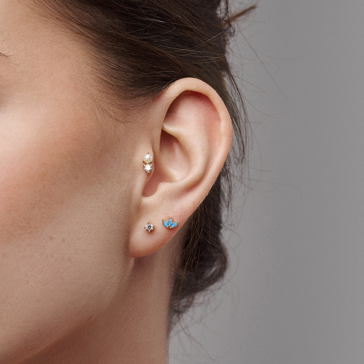 Opal Lotus Piercing Stud 18ct Gold Plated