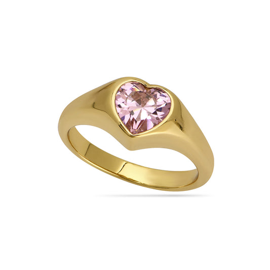 Candy Rose Heart Signet Ring 18ct Gold Plated