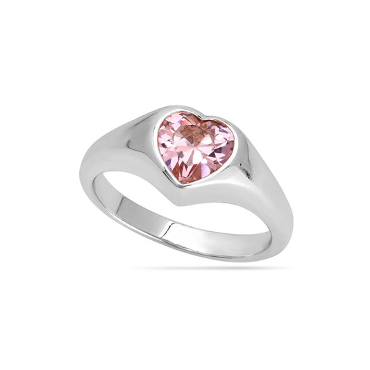 Candy Rose Heart Signet Ring Silver Plated