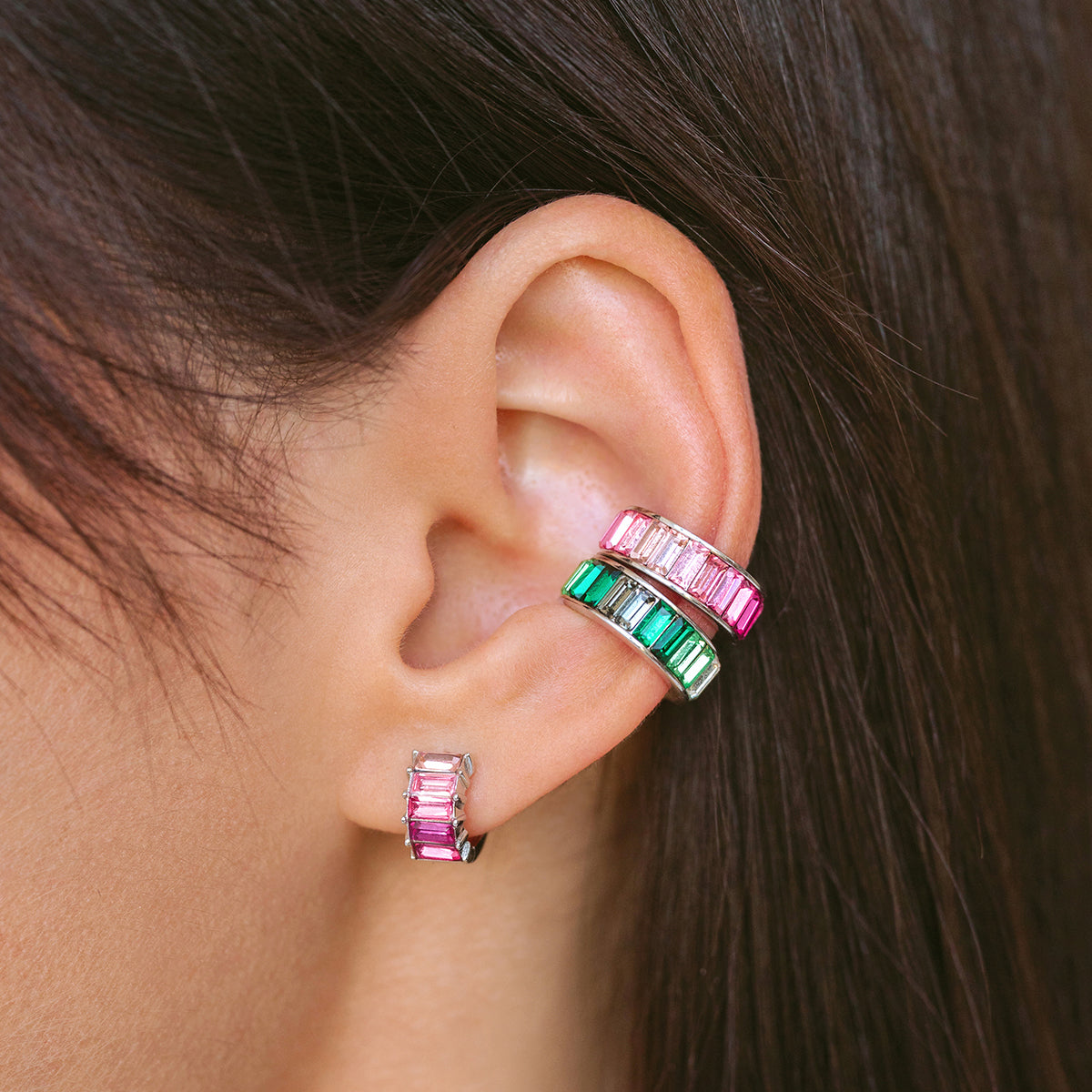 Pink Ombre Huggie Hoop Earrings