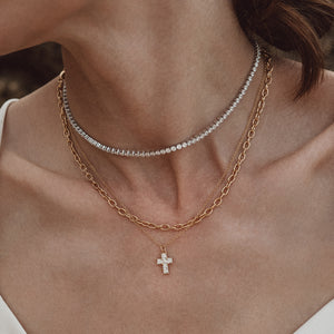 Pave Cross Necklace 18ct Gold Plated