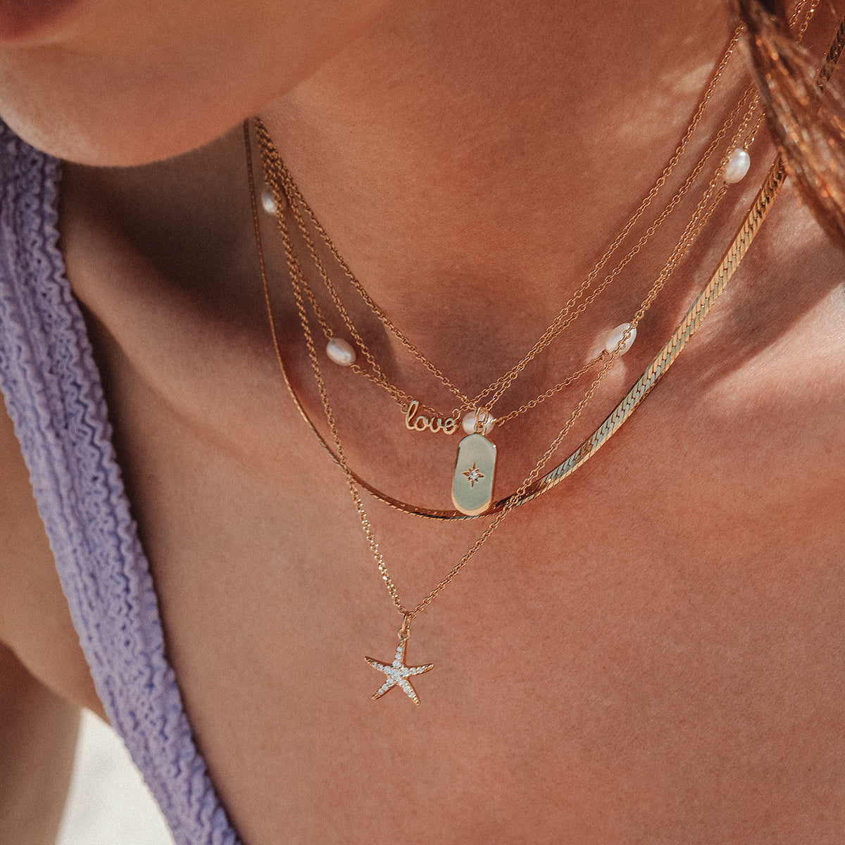 Pave Starfish Charm Necklace 18ct Gold Plated