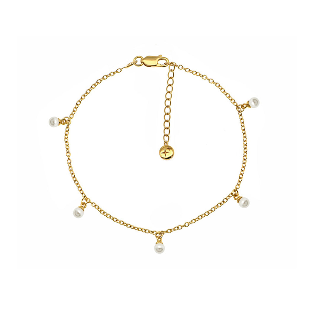 Pearl Drop Anklet 18ct Gold Plated