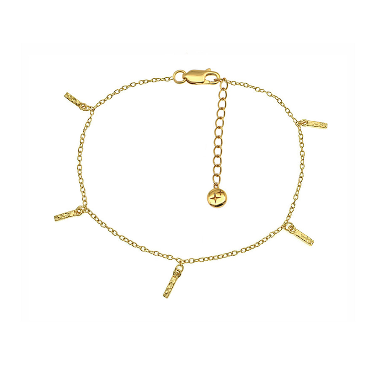 Hammered Dangling Charms Anklet 18ct Gold Plated