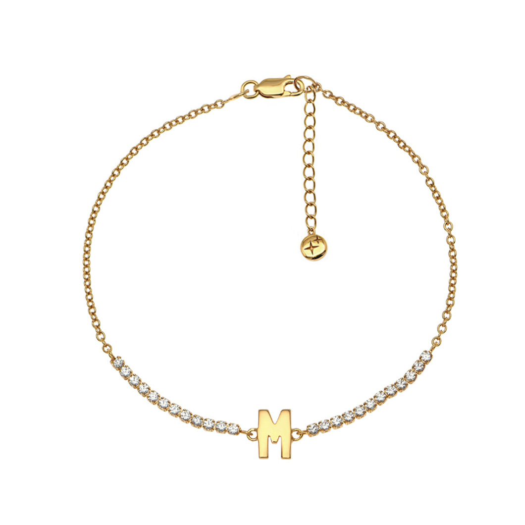 M Letter Tennis Bracelet 18ct Gold Plated
