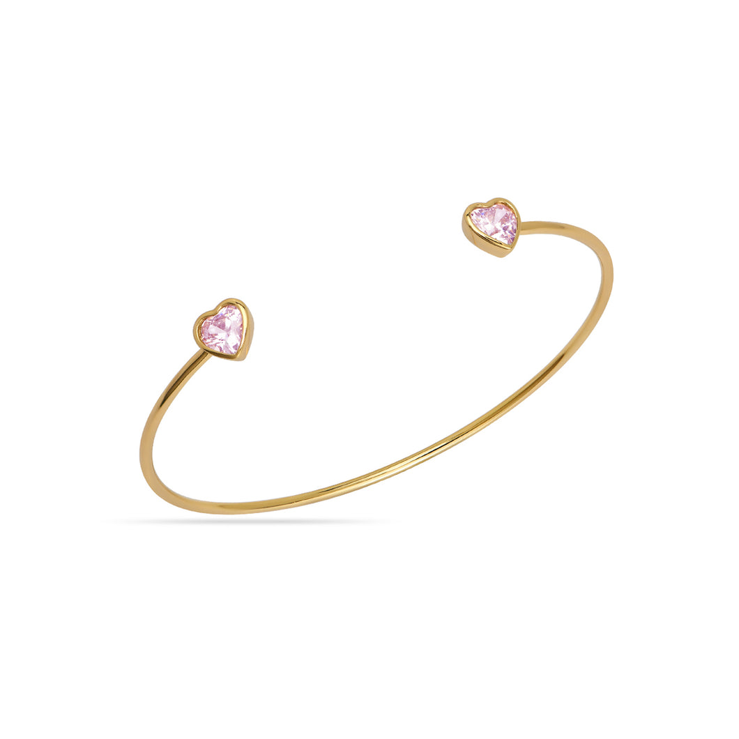 Wire Bangle With Pink Hearts 18ct Gold Plated