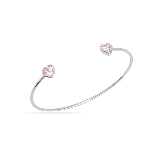 Wire Bangle With Pink Hearts Silver Plated