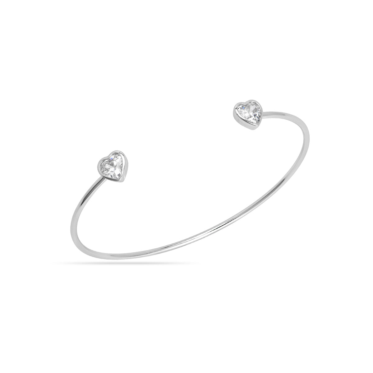 Wire Bangle With Hearts Silver Plated