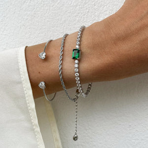 Wire Bangle With Hearts Silver Plated