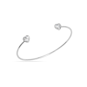 Wire Bangle With Hearts Silver Plated