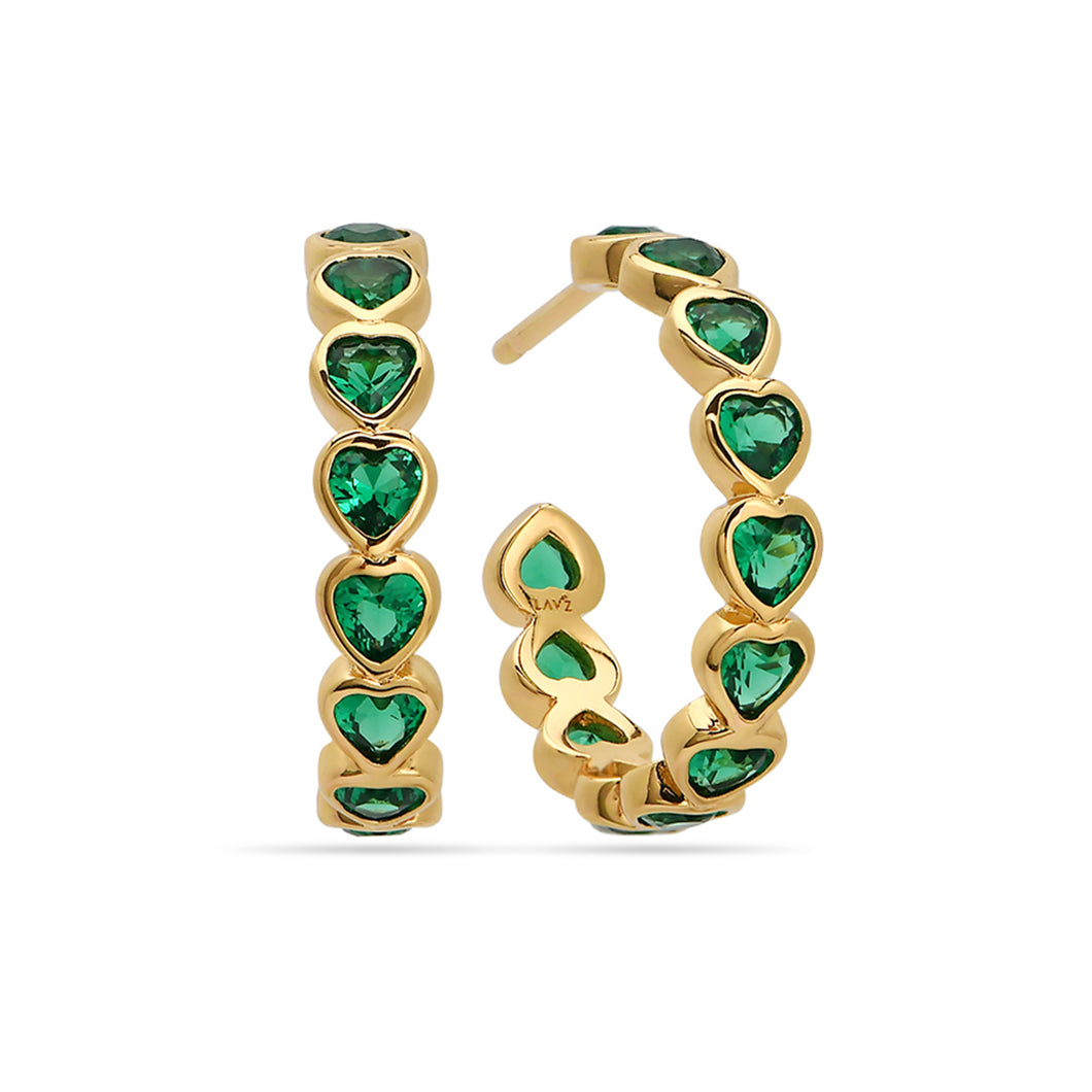 Nano Emerald Heart Hoop Earrings 18ct Gold Plated