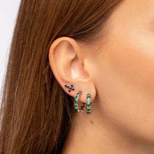 Load image into Gallery viewer, Nano Emerald Heart Hoop Earrings Silver Plated
