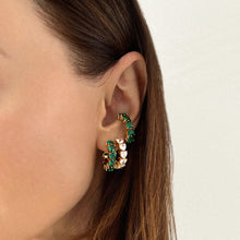 Load image into Gallery viewer, Nano Emerald Bridal Hoop Earrings 18ct Gold Plated
