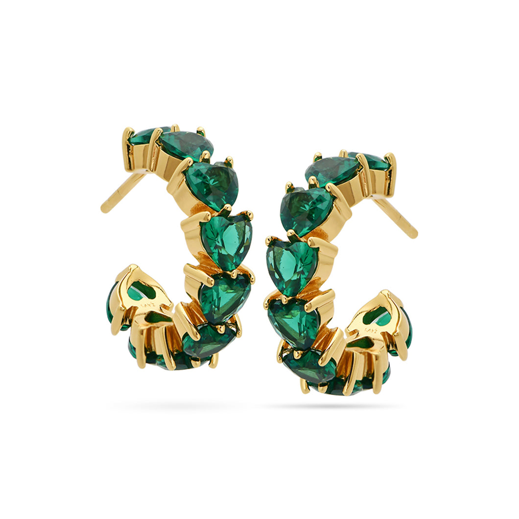 Nano Emerald Bridal Hoop Earrings 18ct Gold Plated