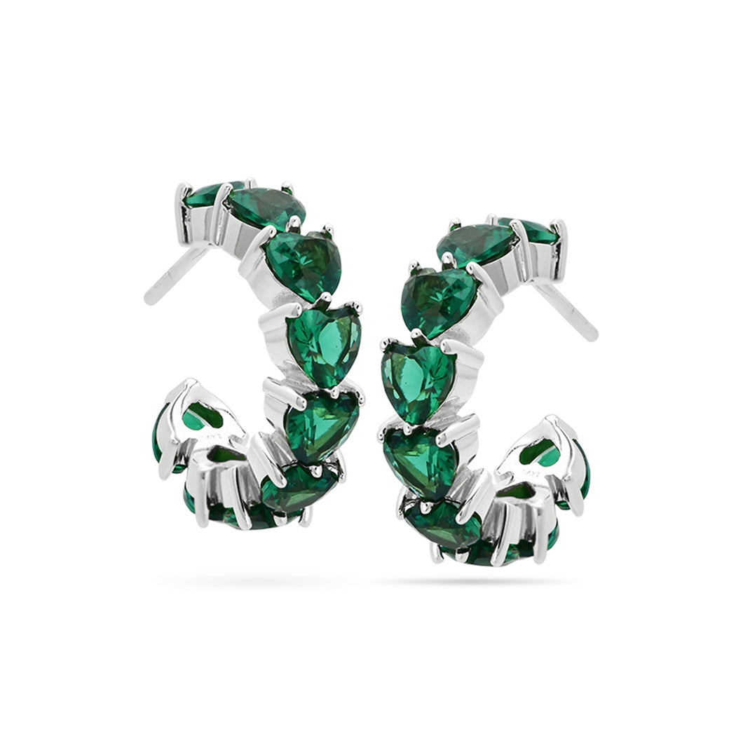 Nano Emerald Bridal Hoop Earrings Silver Plated