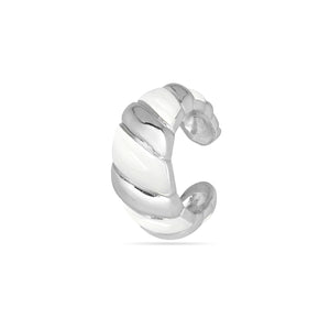 White Enamel Croissant Ear Cuff Silver Plated