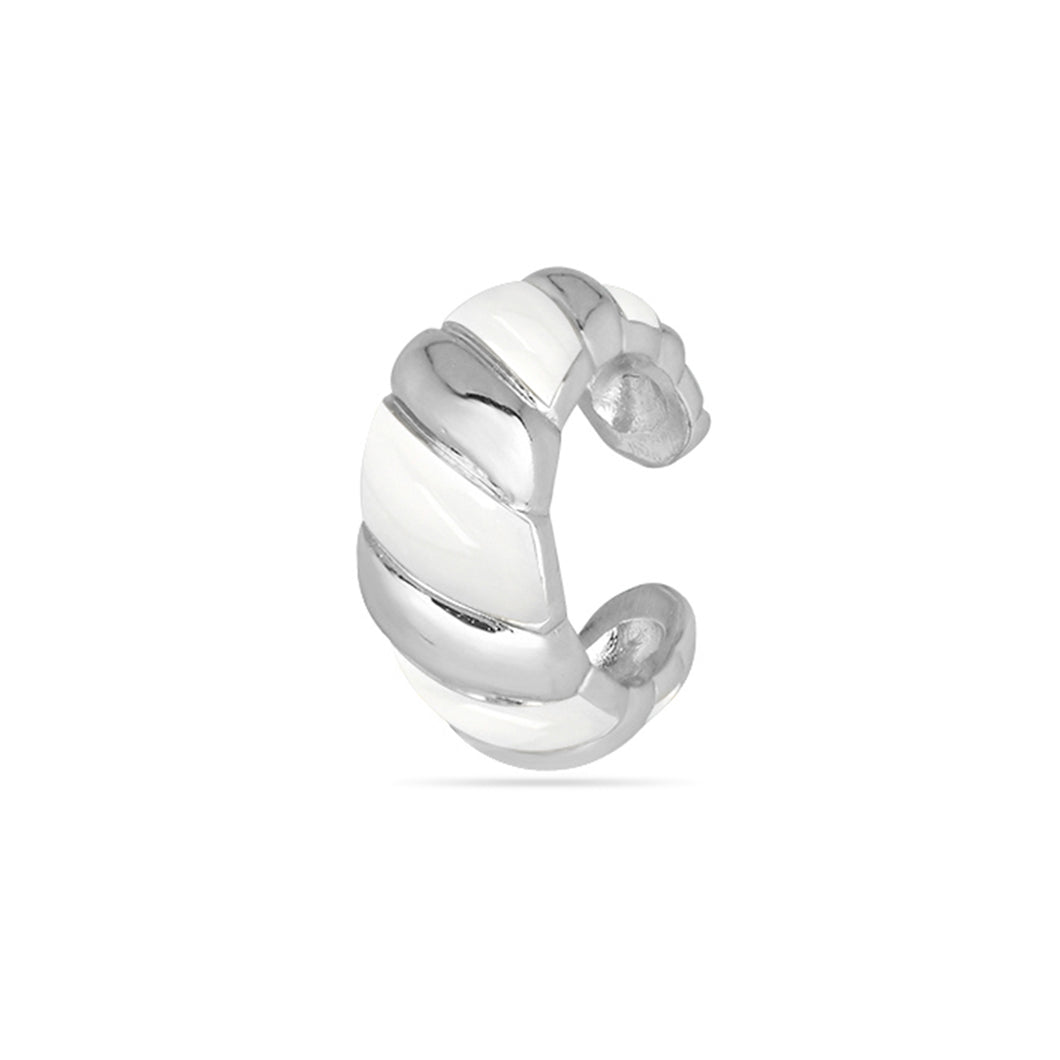 White Enamel Croissant Ear Cuff Silver Plated