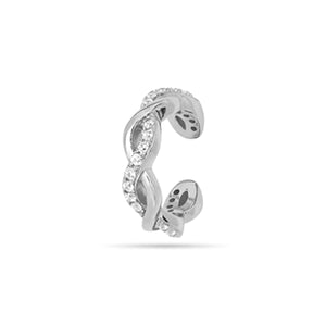 Pave Braided Ear Cuff Silver Plated