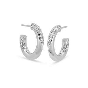 Pave Twisted Hoop Earrings Silver Plated