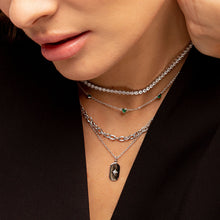 Load image into Gallery viewer, Starburst Tag Charm Necklace Silver Plated
