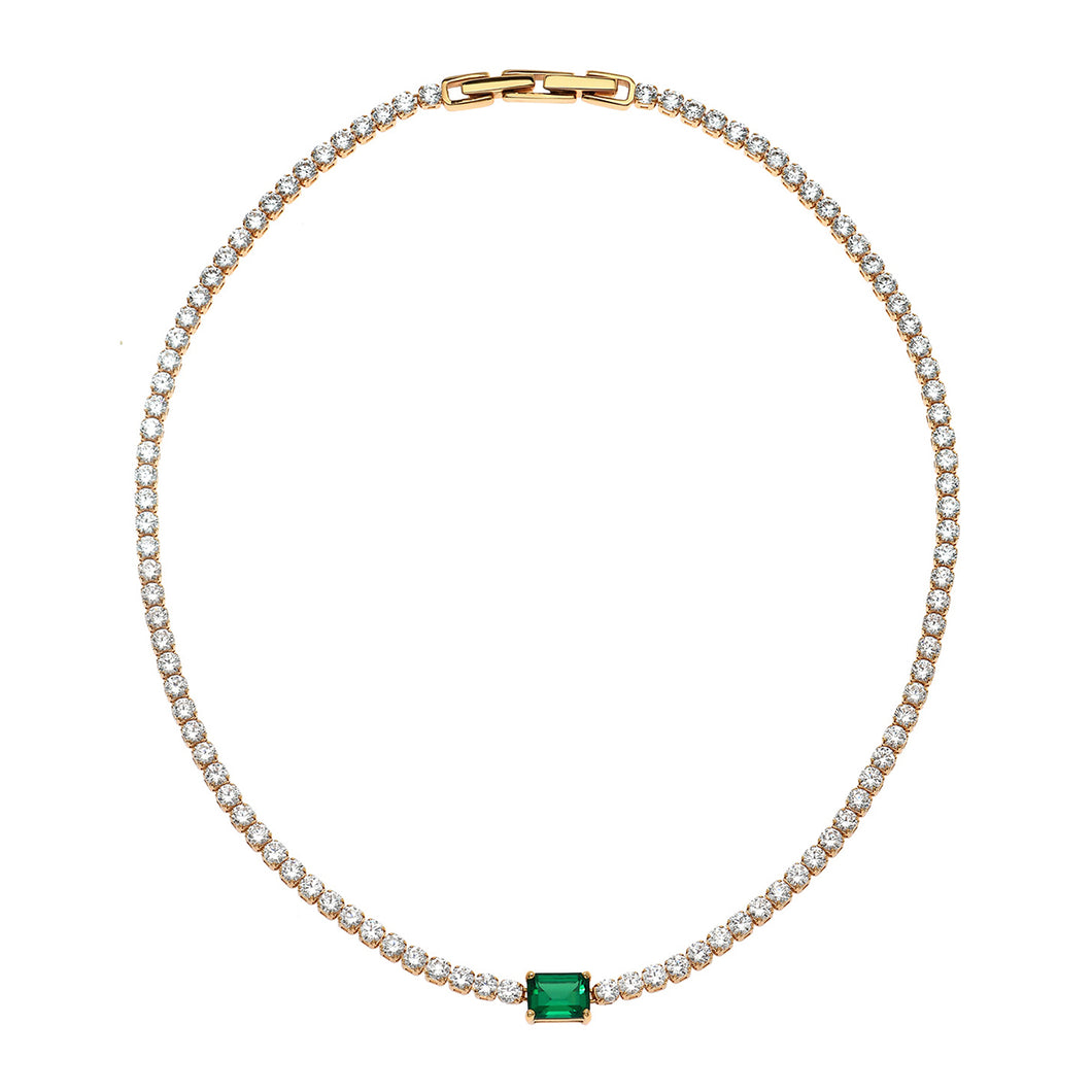 Tennis Necklace With Nano Emerald 18ct Gold Plated