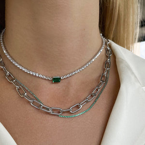Tennis Necklace With Nano Emerald Silver Plated