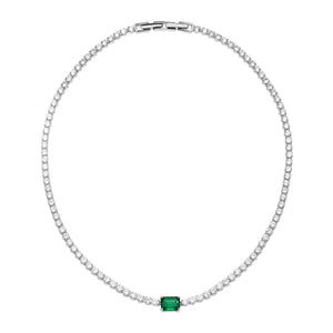 Tennis Necklace With Nano Emerald Silver Plated