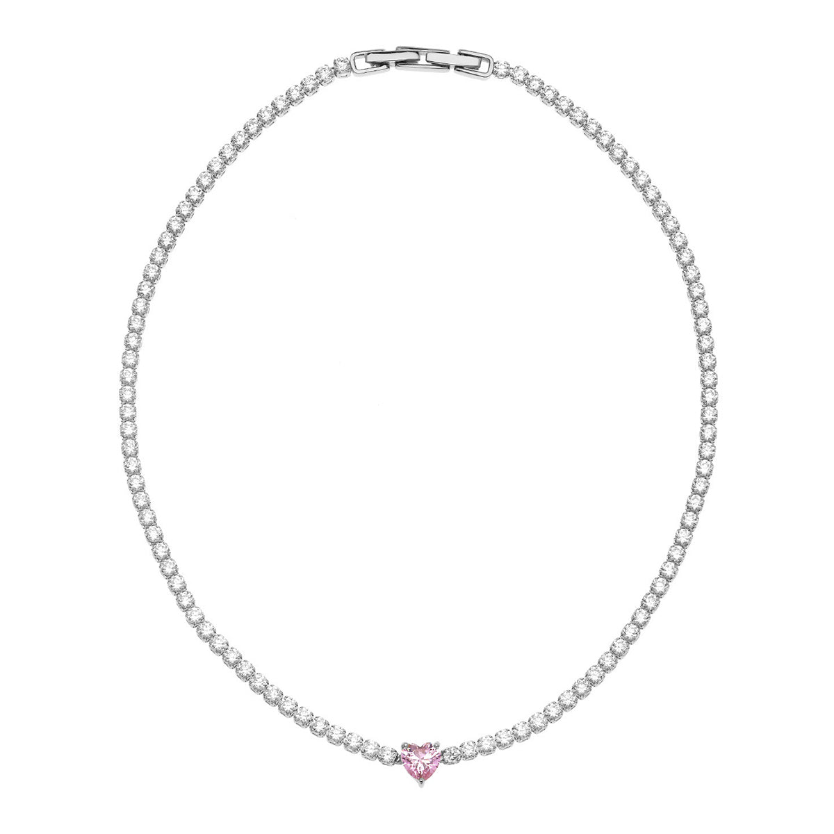 Sweetheart Tennis Necklace Silver Plated