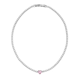 Sweetheart Tennis Necklace Silver Plated