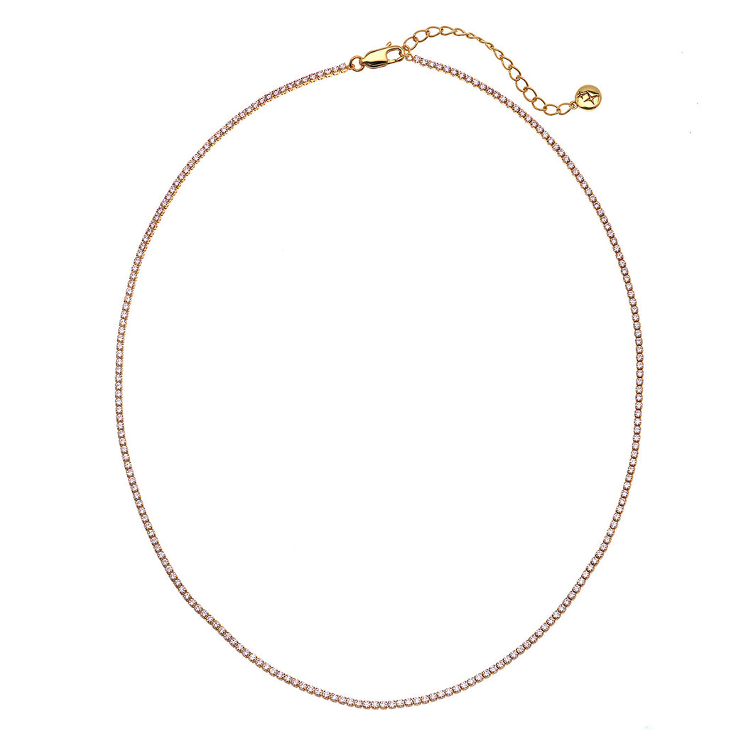 Pink Tennis Necklace 18ct Gold Plated