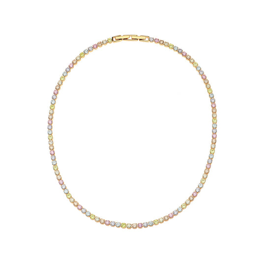 Rainbow Tennis Necklace 18ct Gold Plated