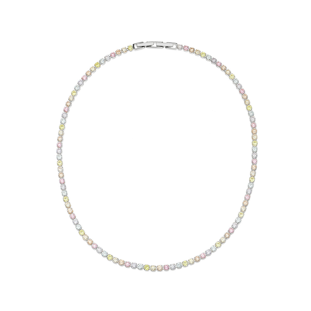 Rainbow Tennis Necklace Silver Plated