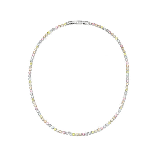 Rainbow Tennis Necklace Silver Plated