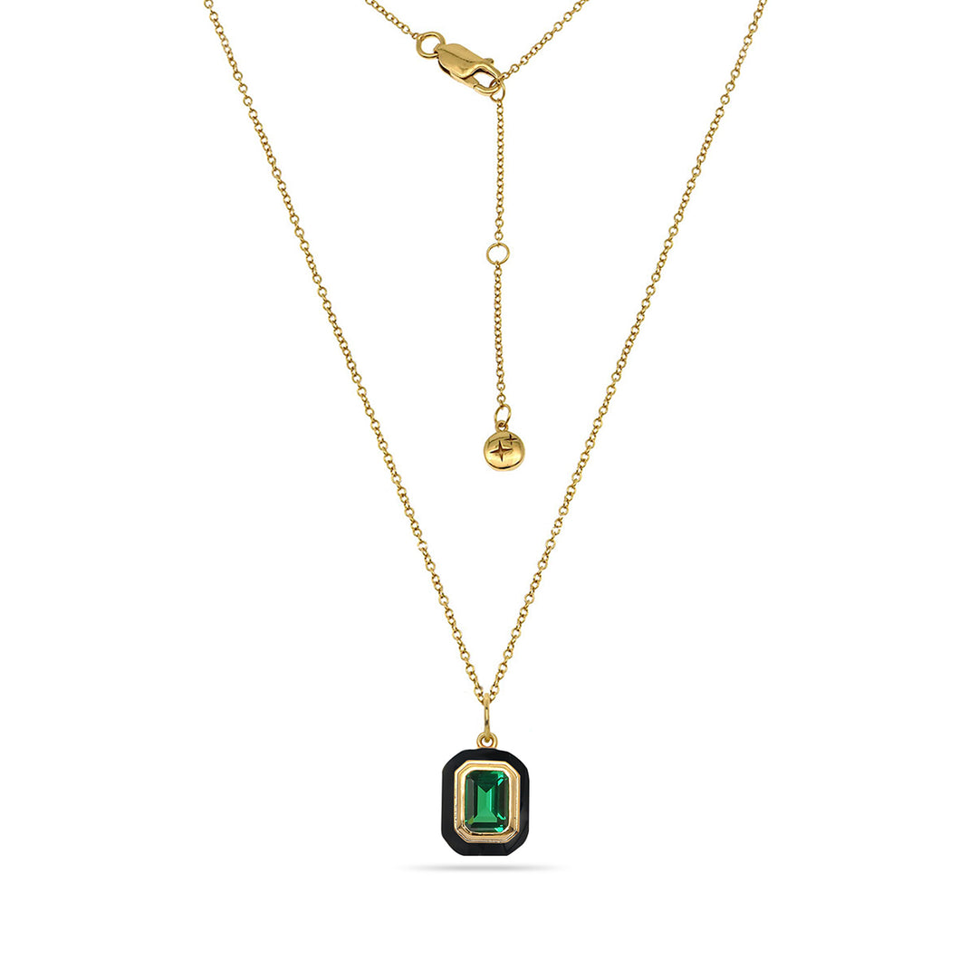 Nano Emerald Enamel Charm Necklace 18ct Gold Plated