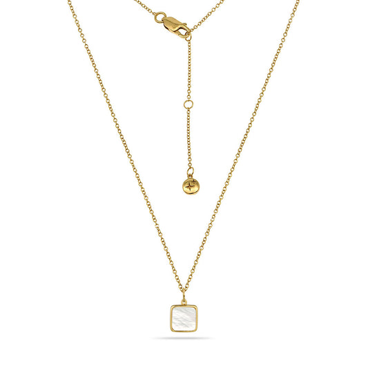 Mother Of Pearl Square Charm Necklace 18ct Gold Plated