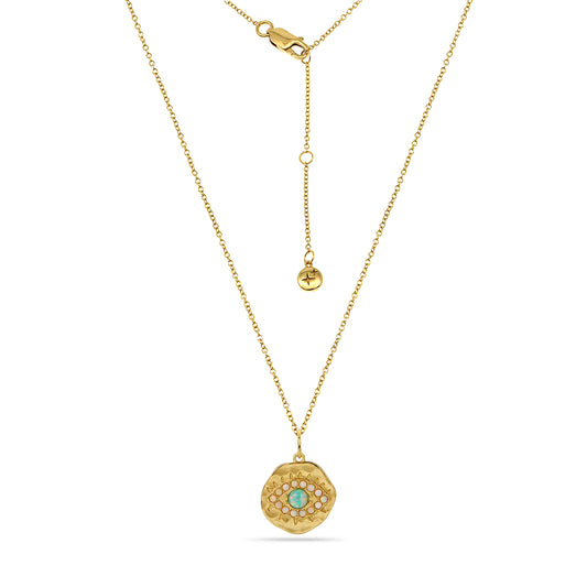 Evil Eye Coin Pendant Necklace 18ct Gold Plated
