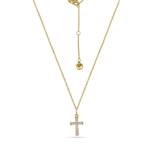 Full pave Cross Charm Necklace 18ct Gold Plated