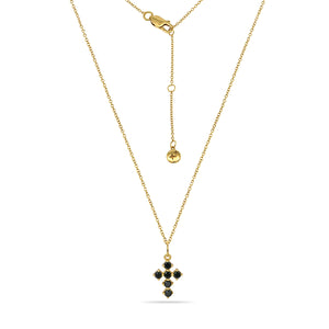 Black Cross Charm Necklace 18ct Gold Plated