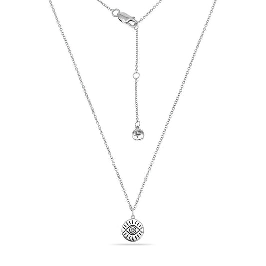 Evil Eye Coin Pendant Necklace Silver Plated