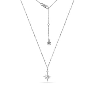 Pave Starburst Charm Necklace Silver Plated