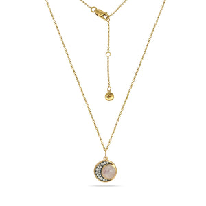 Rainbow Moonstone Sun & Moon Coin Pendant Necklace 18ct Gold Plated