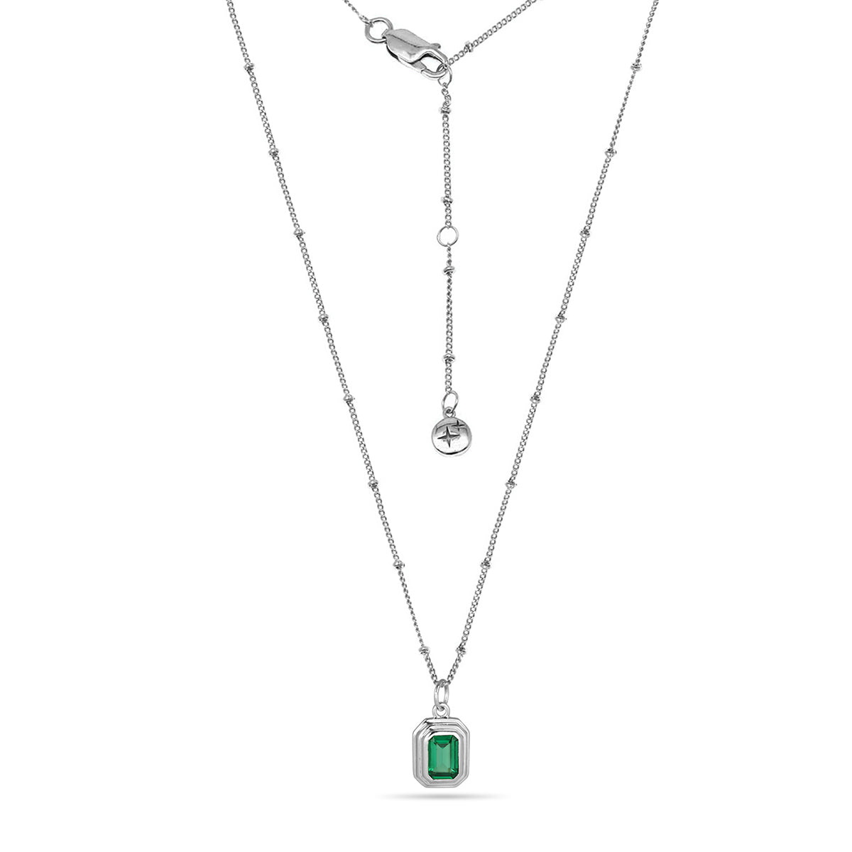 Nano Emerald Gem Charm Necklace Silver Plated